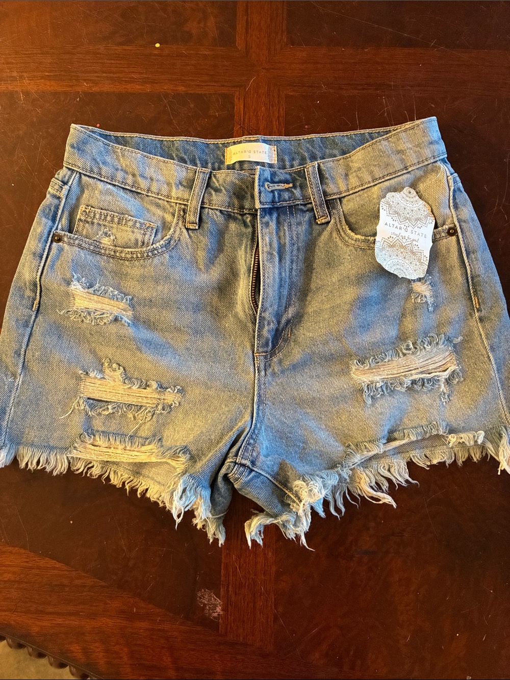 Altar'd State Light Blue Distressed Denim Shorts